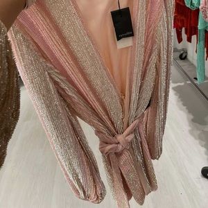 NWT RETROFETE GABRIELLE ROBE DRESS PINK STRIPE S